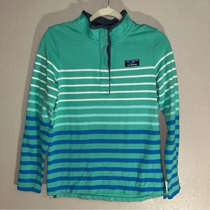 L.L. Bean Aqua and Navy nautical pull over rugby top